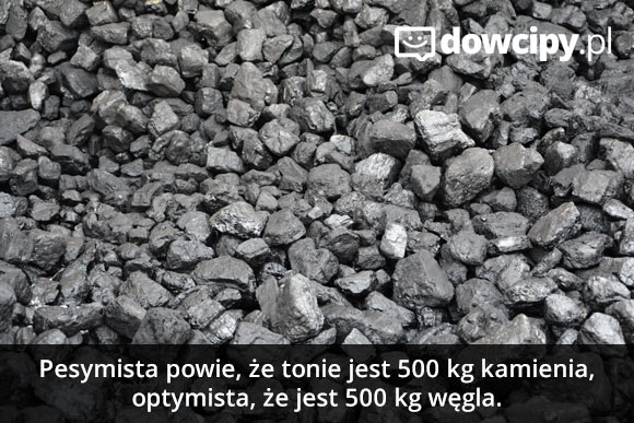 Pesymista powie, że tonie jest 500 kg kamienia, optymista, że jest 500 kg węgla.